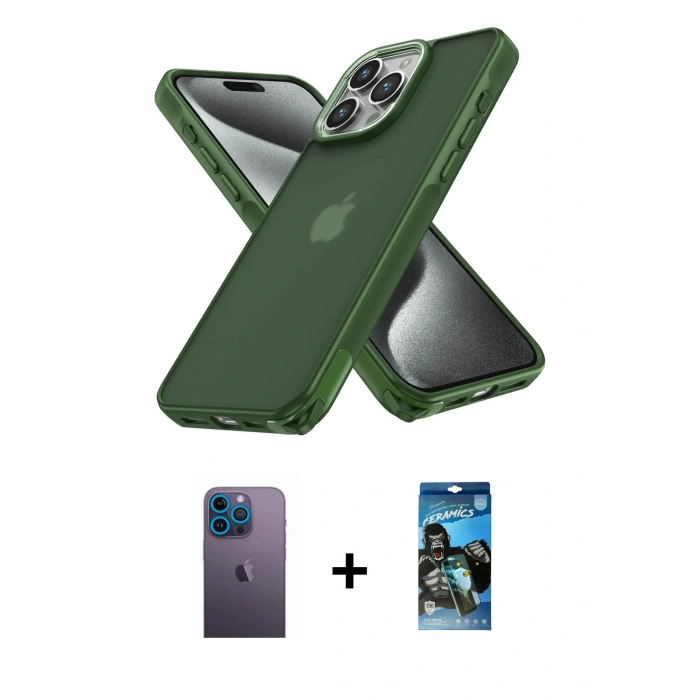 MARSİLYAN™- iPhone 12 Pro Max Kılıf Atlas Form - Siyah 34D Izgaralı Cam + Neon Fosforlu Kamera Lens - MI