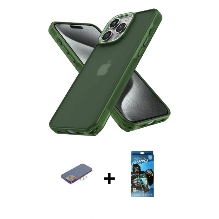 MARSİLYAN™- iPhone 12 Pro Max Kılıf Atlas Form - Siyah 34D Izgaralı Cam + Renkli Kamera Lens Koruma Cam - PE
