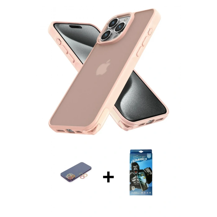 MARSİLYAN™- iPhone 12 Pro Max Kılıf Atlas Form - Siyah 34D Izgaralı Cam + Renkli Kamera Lens Koruma Cam - TU