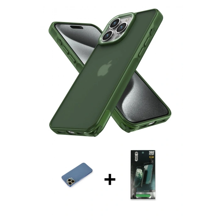 MARSİLYAN™- iPhone 12 Pro Max Kılıf Atlas Form - Siyah 360 Mat Full Body Arka Koruyucu + Shine Kamera Lens Koruma Cam - GD