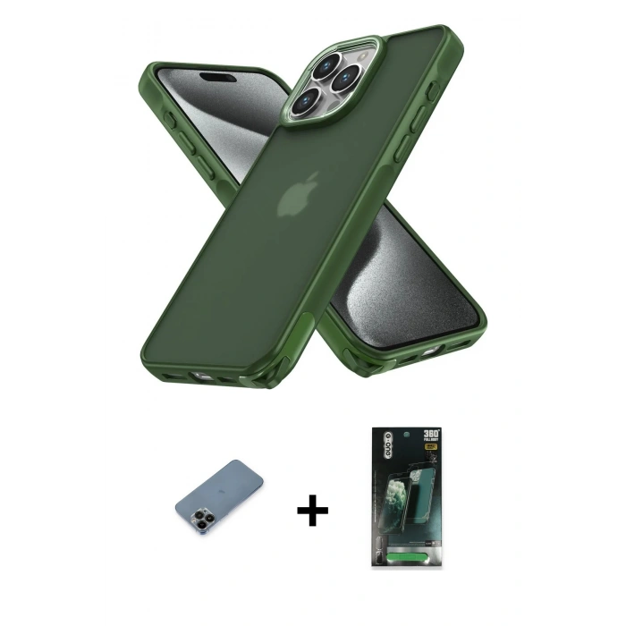 MARSİLYAN™- iPhone 12 Pro Max Kılıf Atlas Form - Siyah 360 Mat Full Body Arka Koruyucu + Shine Kamera Lens Koruma Cam - SH