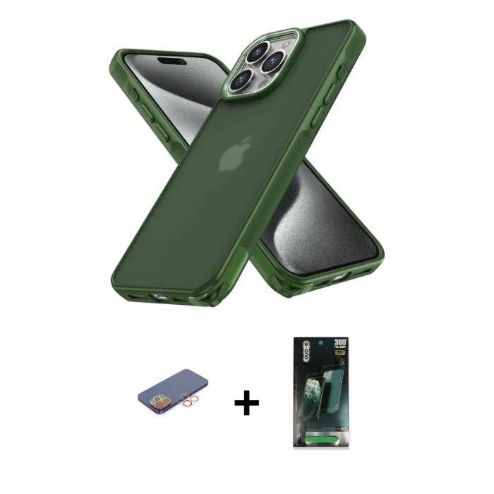 MARSİLYAN™- iPhone 12 Pro Max Kılıf Atlas Form - Siyah 360 Mat Full Body Arka Koruyucu + Renkli Kamera Lens Koruma Cam - TU