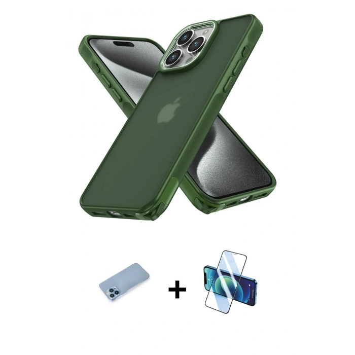 MARSİLYAN™- iPhone 12 Pro Max Kılıf Atlas Form - Siyah 3D Antistatik Cam Ekran Koruyucu + Shine Kamera Lens Koruma Cam - MI