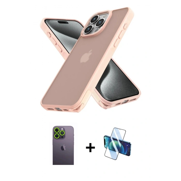 MARSİLYAN™- iPhone 12 Pro Max Kılıf Atlas Form - Siyah 3D Antistatik Cam Ekran Koruyucu + Neon Fosforlu Kamera Lens - YL