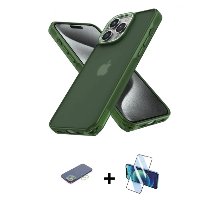 MARSİLYAN™- iPhone 12 Pro Max Kılıf Atlas Form - Siyah 3D Antistatik Cam Ekran Koruyucu + Renkli Kamera Lens Koruma Cam - YL