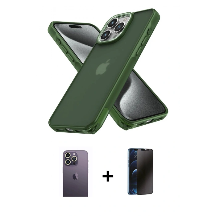 MARSİLYAN™- iPhone 12 Pro Max Kılıf Atlas Form - Siyah 3D Antistatik Hayalet Cam Ekran Koruyucu + Neon Fosforlu Kamera Lens - BZ