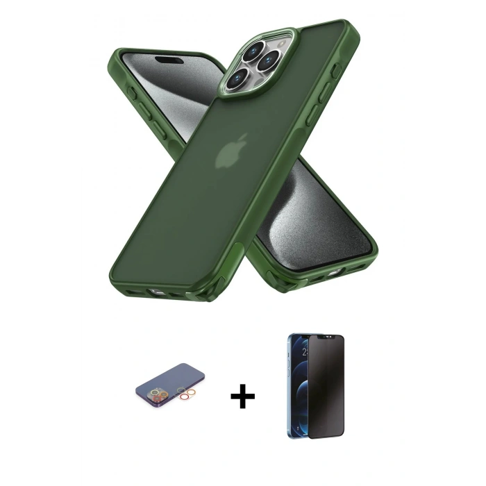 MARSİLYAN™- iPhone 12 Pro Max Kılıf Atlas Form - Siyah 3D Antistatik Hayalet Cam Ekran Koruyucu + Renkli Kamera Lens Koruma Cam - TU