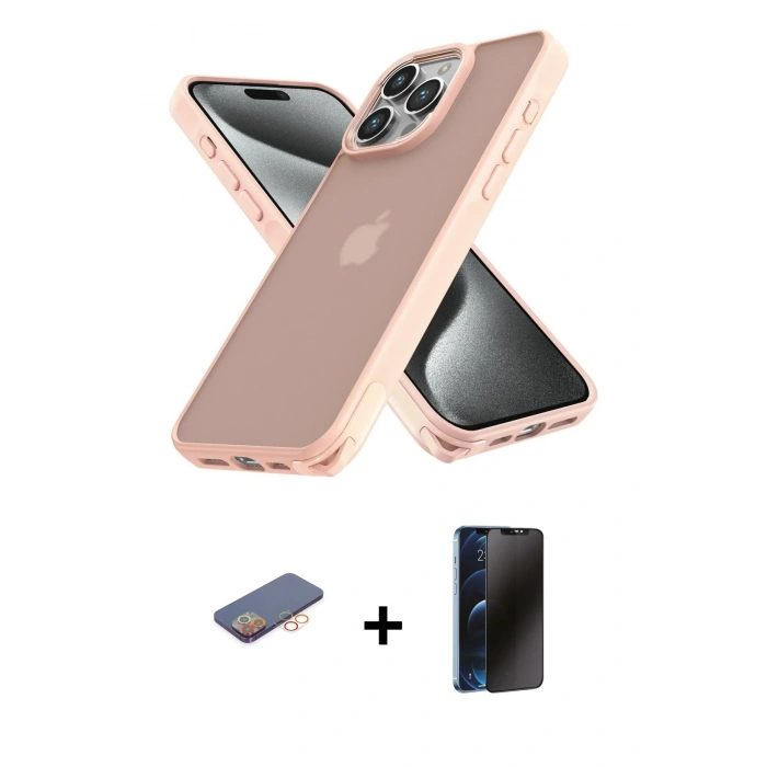MARSİLYAN™- iPhone 12 Pro Max Kılıf Atlas Form - Siyah 3D Antistatik Hayalet Cam Ekran Koruyucu + Renkli Kamera Lens Koruma Cam - TU