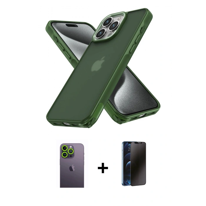 MARSİLYAN™- iPhone 12 Pro Max Kılıf Atlas Form - Siyah 3D Antistatik Hayalet Cam Ekran Koruyucu + Neon Fosforlu Kamera Lens - YL
