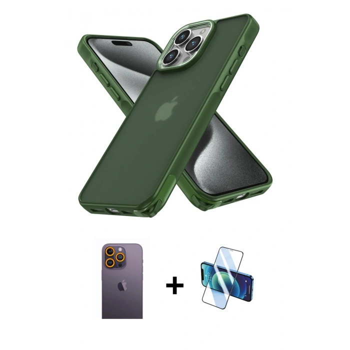 MARSİLYAN™- iPhone 12 Pro Max Kılıf Atlas Form - Siyah 3D Antistatik Seramik Nano Ekran Koruyucu + Neon Fosforlu Kamera Lens - SI