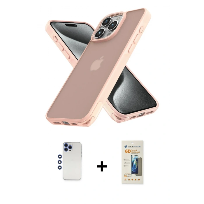 MARSİLYAN™- iPhone 12 Pro Max Kılıf Atlas Form - Siyah 6D Mat Seramik Hayalet Nano Ekran Koruyucu + Lacivert Shine Kamera Lens