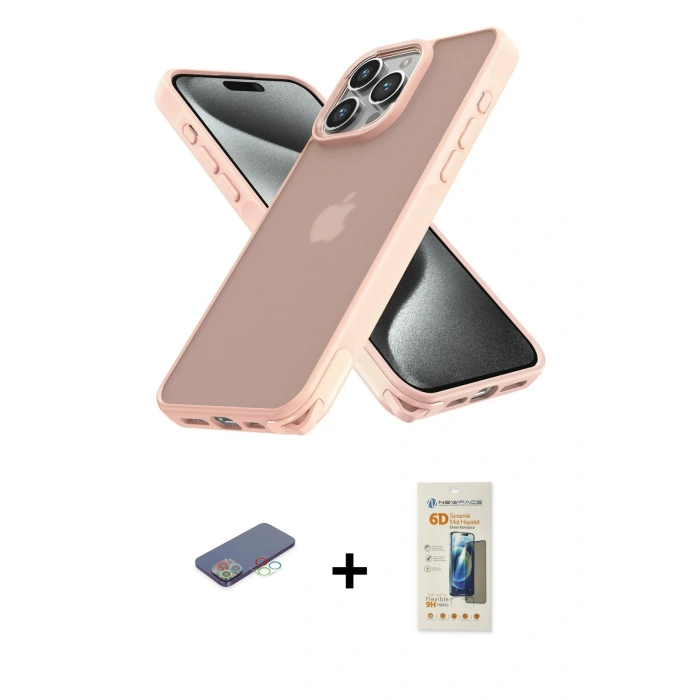 MARSİLYAN™- iPhone 12 Pro Max Kılıf Atlas Form - Siyah 6D Mat Seramik Hayalet Nano Ekran Koruyucu + Renkli Kamera Lens Koruma Cam - MI
