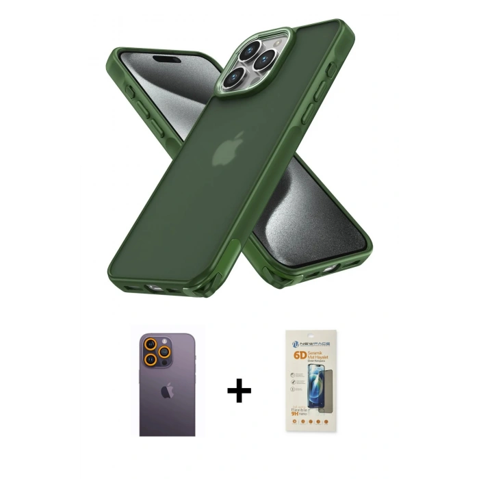 MARSİLYAN™- iPhone 12 Pro Max Kılıf Atlas Form - Siyah 6D Mat Seramik Hayalet Nano Ekran Koruyucu + Neon Fosforlu Kamera Lens - SI