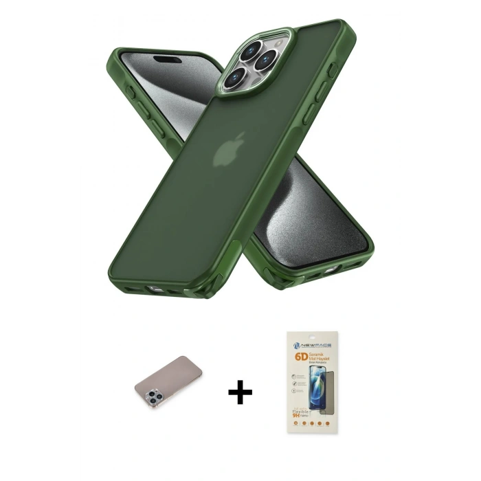 MARSİLYAN™- iPhone 12 Pro Max Kılıf Atlas Form - Siyah 6D Mat Seramik Hayalet Nano Ekran Koruyucu + Shine Kamera Lens Koruma Cam - SABE