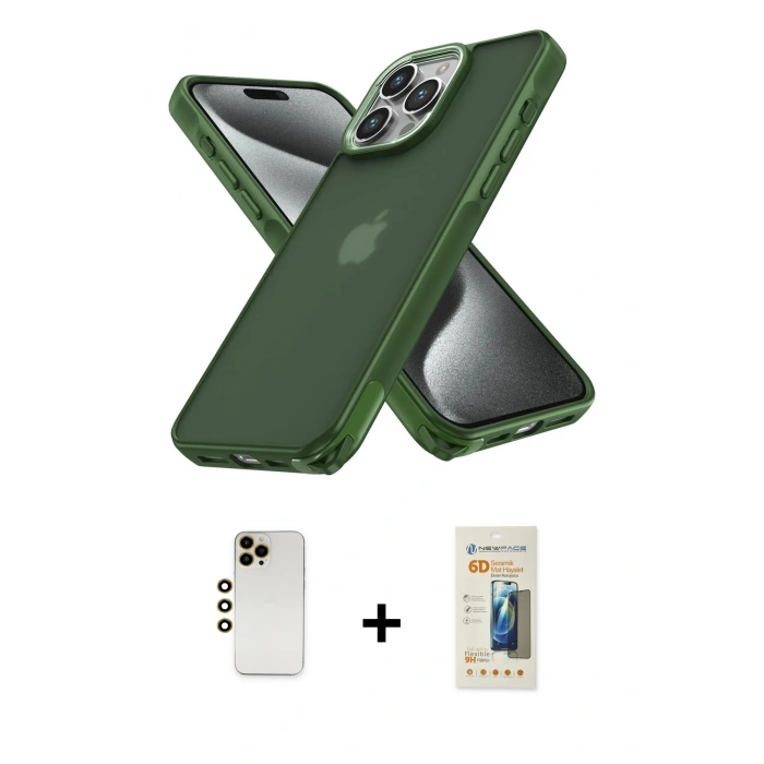 MARSİLYAN™- iPhone 12 Pro Max Kılıf Atlas Form - Siyah 6D Mat Seramik Hayalet Nano Ekran Koruyucu + Shine Kamera Lens - GD