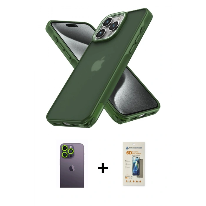 MARSİLYAN™- iPhone 12 Pro Max Kılıf Atlas Form - Siyah 6D Mat Seramik Hayalet Nano Ekran Koruyucu + Neon Fosforlu Kamera Lens - YL