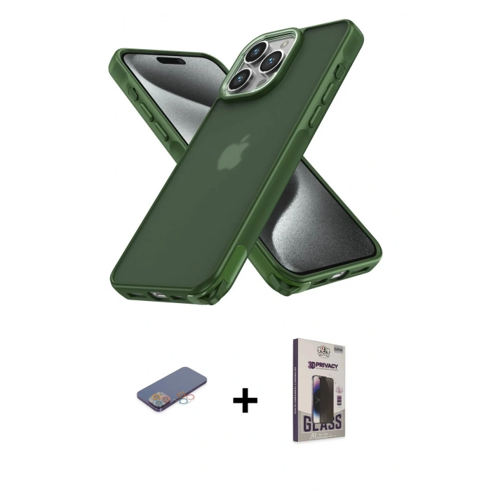 MARSİLYAN™- iPhone 12 Pro Max Kılıf Atlas Form - Siyah Bilvis Hayalet Cam Ekran Koruyucu + Renkli Kamera Lens Koruma Cam - PE