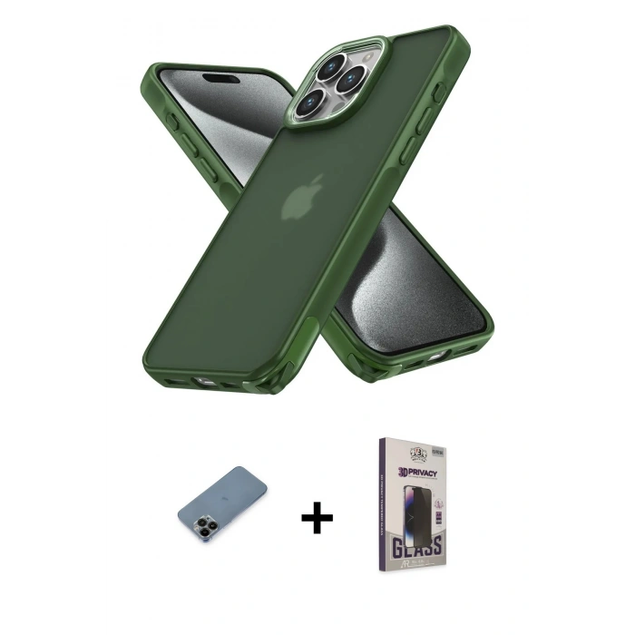MARSİLYAN™- iPhone 12 Pro Max Kılıf Atlas Form - Siyah Bilvis Hayalet Cam Ekran Koruyucu + Shine Kamera Lens Koruma Cam - SH