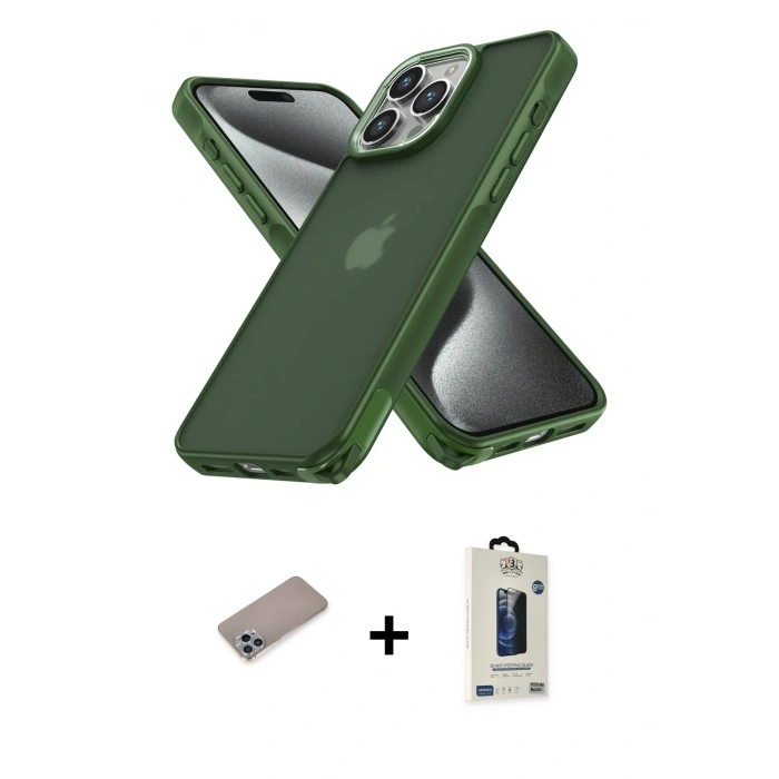 MARSİLYAN™- iPhone 12 Pro Max Kılıf Atlas Form - Siyah Bilvis Hayalet Cam Ekran Koruyucu + Shine Kamera Lens Koruma Cam - SABE