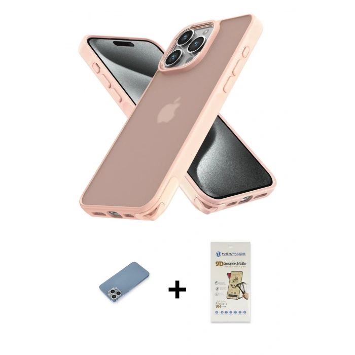 MARSİLYAN™- iPhone 12 Pro Max Kılıf Atlas Form - Siyah Mat Seramik Nano Ekran Koruyucu + Shine Kamera Lens Koruma Cam - GS
