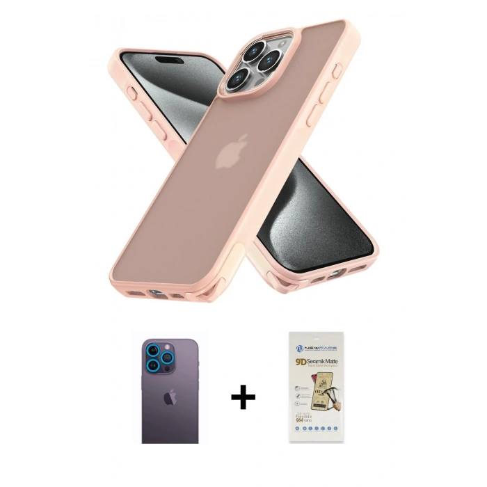 MARSİLYAN™- iPhone 12 Pro Max Kılıf Atlas Form - Siyah Mat Seramik Nano Ekran Koruyucu + Neon Fosforlu Kamera Lens - MI