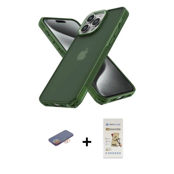 MARSİLYAN™- iPhone 12 Pro Max Kılıf Atlas Form - Siyah Mat Seramik Nano Ekran Koruyucu + Renkli Kamera Lens Koruma Cam - TU