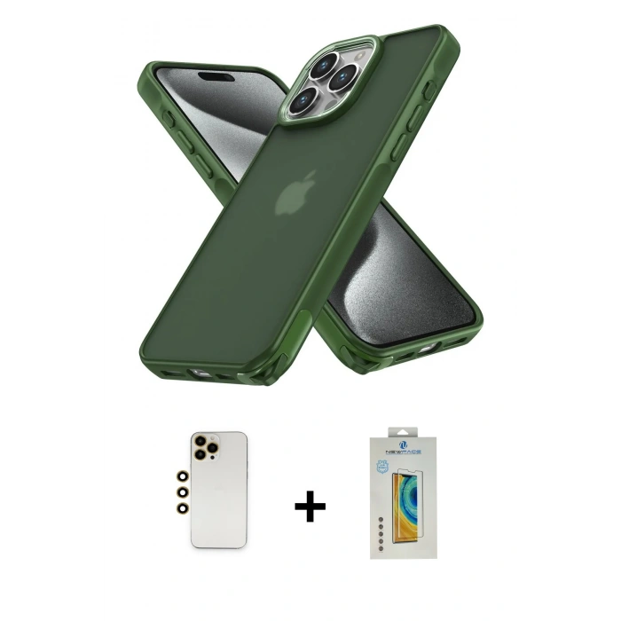 MARSİLYAN™- iPhone 12 Pro Max Kılıf Atlas Form - Siyah Polymer Nano Ekran Koruyucu + Gold Shine Kamera Lens