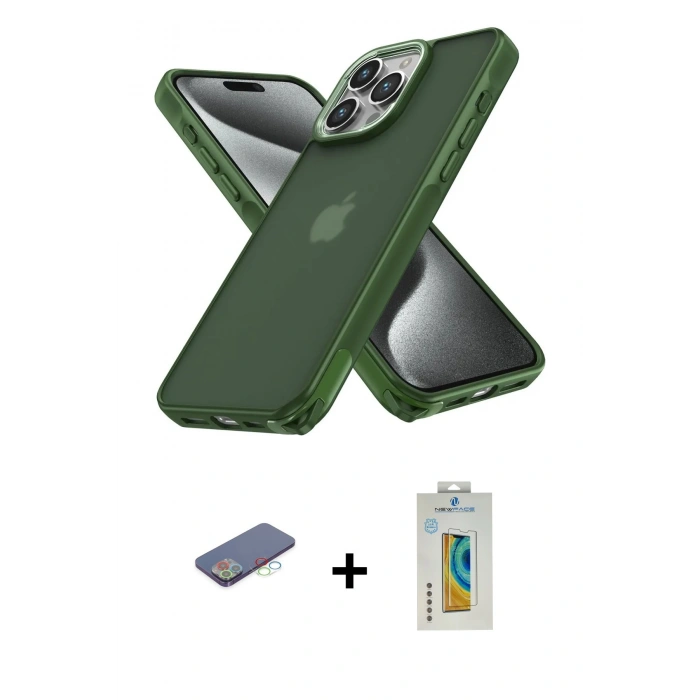 MARSİLYAN™- iPhone 12 Pro Max Kılıf Atlas Form - Siyah Polymer Nano Ekran Koruyucu + Renkli Kamera Lens Koruma Cam - MI