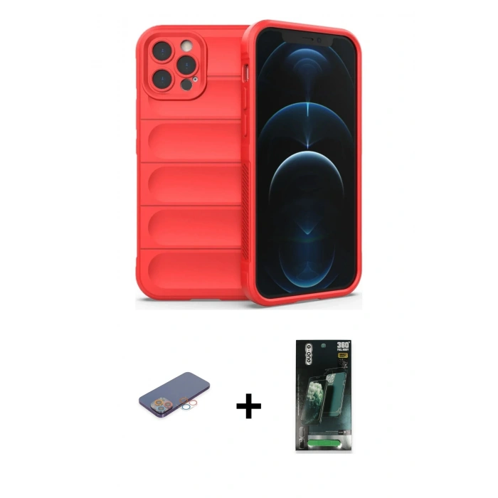 MARSİLYAN™- iPhone 12 Pro Max Kılıf Atlas Koleksiyonu - Şeffaf 360 Full Body Arka Koruyucu + Renkli Kamera Lens Koruma Cam - PE