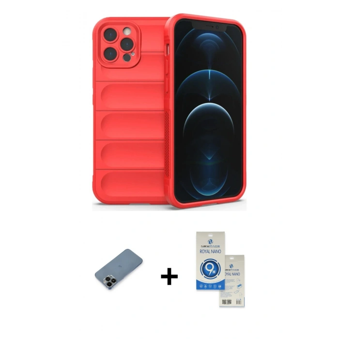 MARSİLYAN™- iPhone 12 Pro Max Kılıf Atlas Koleksiyonu - Şeffaf Royal Nano Ekran Koruyucu + Shine Kamera Lens Koruma Cam - SH