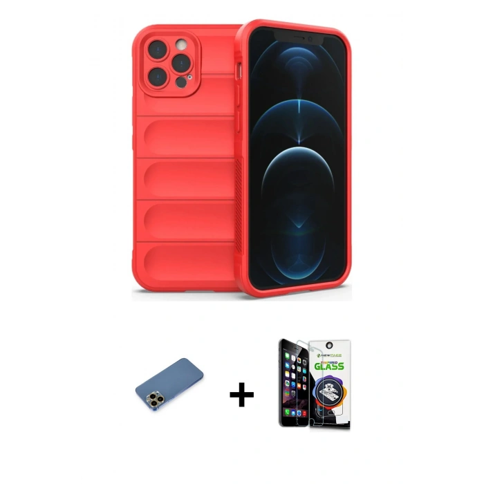 MARSİLYAN™- iPhone 12 Pro Max Kılıf Atlas Koleksiyonu - Şeffaf Temperli Cam Ekran Koruyucu + Shine Kamera Lens Koruma Cam - GD