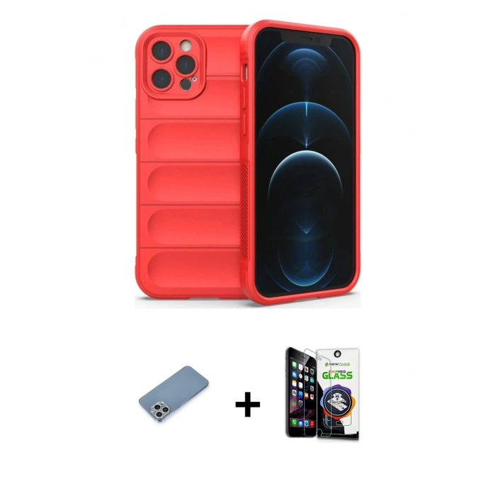 MARSİLYAN™- iPhone 12 Pro Max Kılıf Atlas Koleksiyonu - Şeffaf Temperli Cam Ekran Koruyucu + Shine Kamera Lens Koruma Cam - GS
