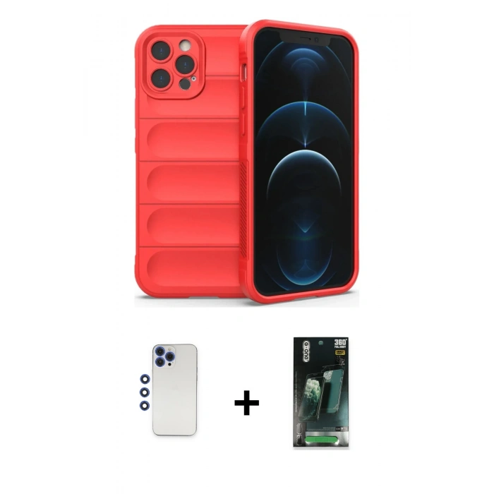 MARSİLYAN™- iPhone 12 Pro Max Kılıf Atlas Koleksiyonu - Siyah 360 Mat Full Body Arka Koruyucu + Shine Kamera Lens - LT
