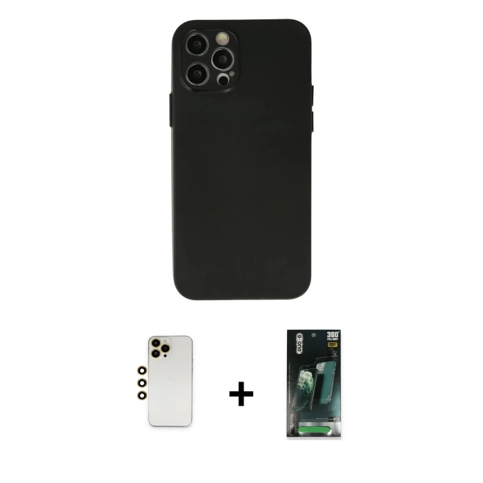 MARSİLYAN™- iPhone 12 Pro Max Kılıf Atlas Minimal Prime - Şeffaf 360 Full Body Arka Koruyucu + Shine Kamera Lens - GD