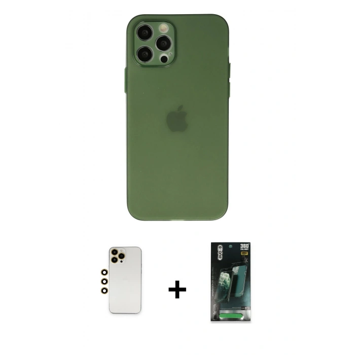 MARSİLYAN™- iPhone 12 Pro Max Kılıf Atlas Minimal Prime - Şeffaf 360 Full Body Arka Koruyucu + Shine Kamera Lens - GD