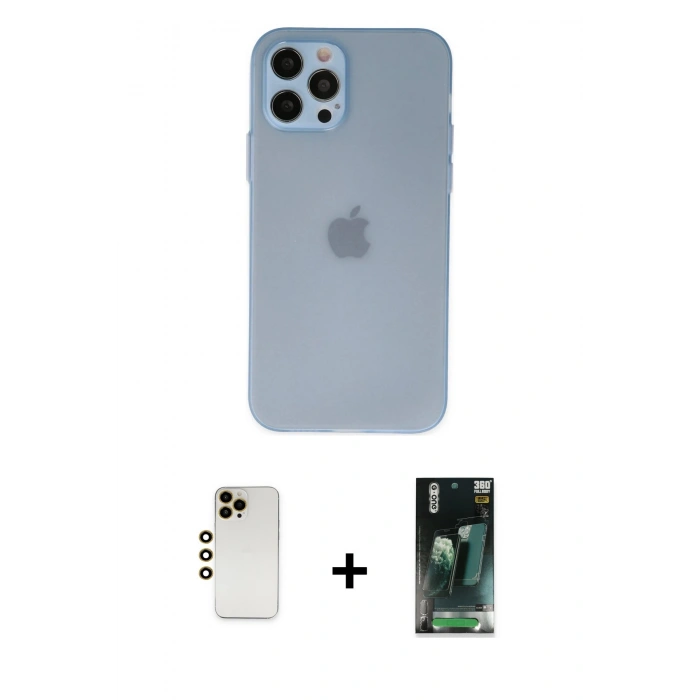 MARSİLYAN™- iPhone 12 Pro Max Kılıf Atlas Minimal Prime - Şeffaf 360 Full Body Arka Koruyucu + Shine Kamera Lens - GD