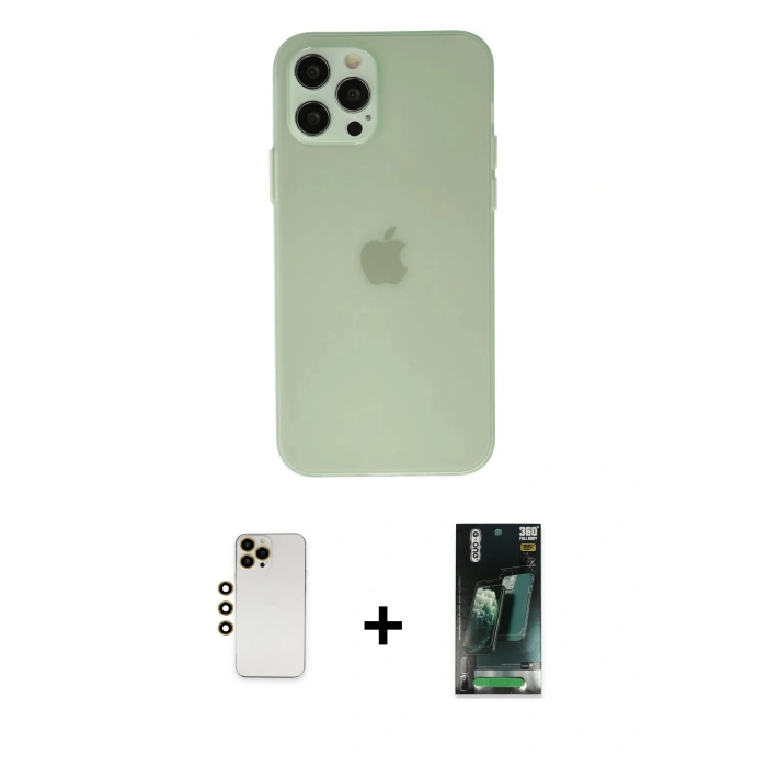 MARSİLYAN™- iPhone 12 Pro Max Kılıf Atlas Minimal Prime - Şeffaf 360 Full Body Arka Koruyucu + Shine Kamera Lens - GD