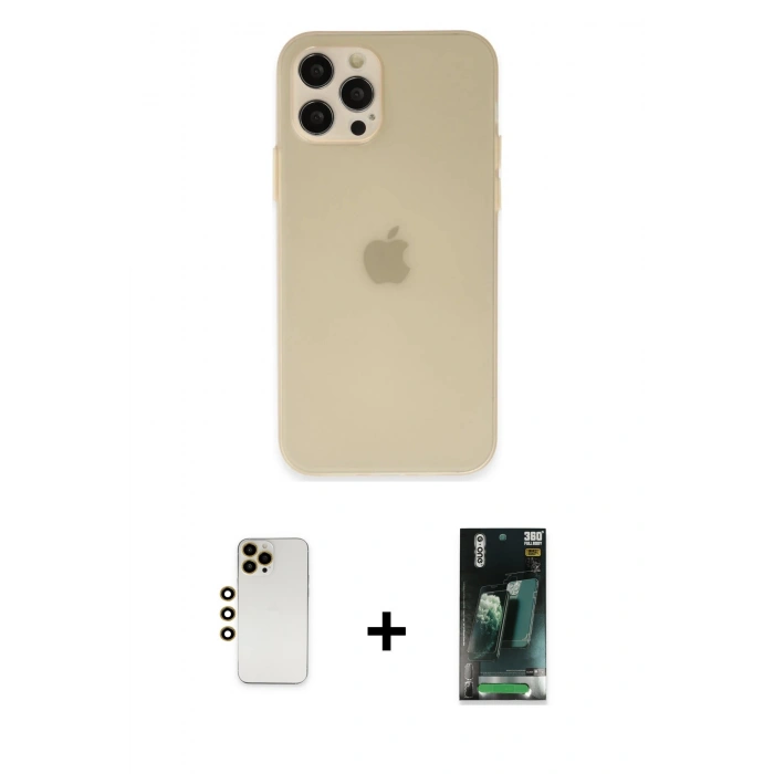 MARSİLYAN™- iPhone 12 Pro Max Kılıf Atlas Minimal Prime - Şeffaf 360 Full Body Arka Koruyucu + Shine Kamera Lens - GD