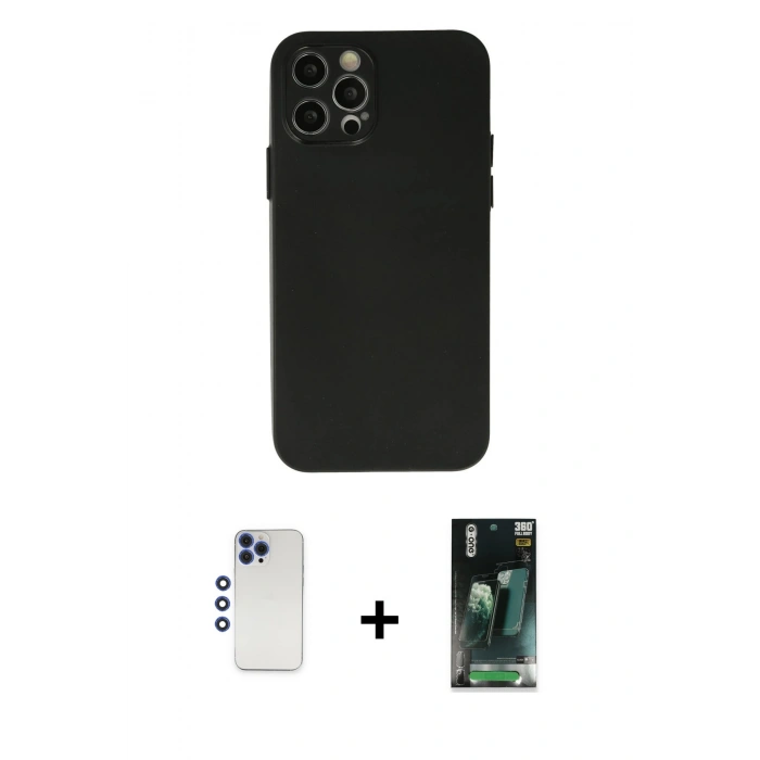 MARSİLYAN™- iPhone 12 Pro Max Kılıf Atlas Minimal Prime - Şeffaf 360 Full Body Arka Koruyucu + Shine Kamera Lens - LT
