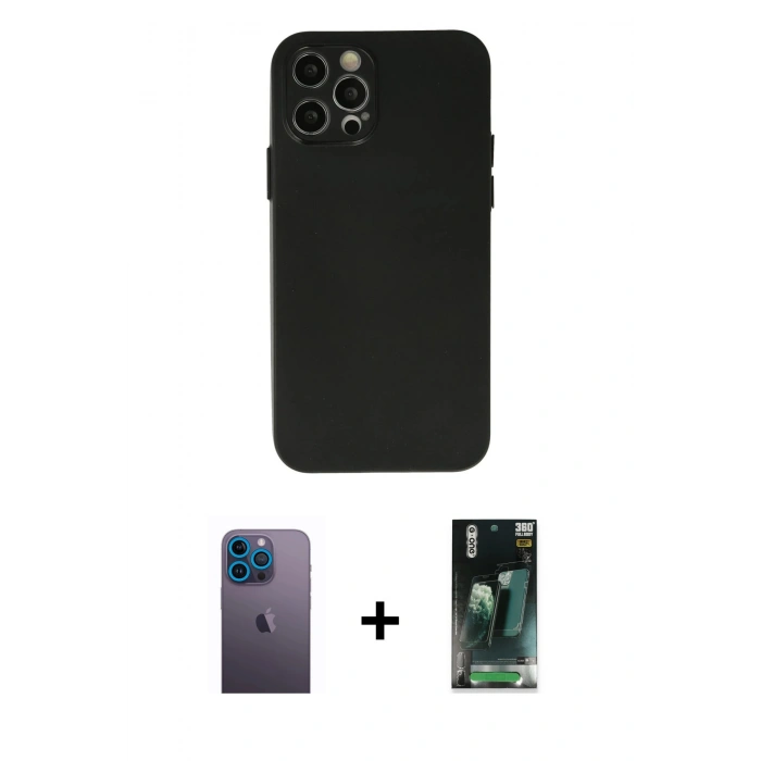 MARSİLYAN™- iPhone 12 Pro Max Kılıf Atlas Minimal Prime - Şeffaf 360 Full Body Arka Koruyucu + Neon Fosforlu Kamera Lens - MI