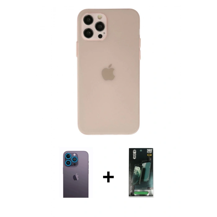 MARSİLYAN™- iPhone 12 Pro Max Kılıf Atlas Minimal Prime - Şeffaf 360 Full Body Arka Koruyucu + Neon Fosforlu Kamera Lens - MI