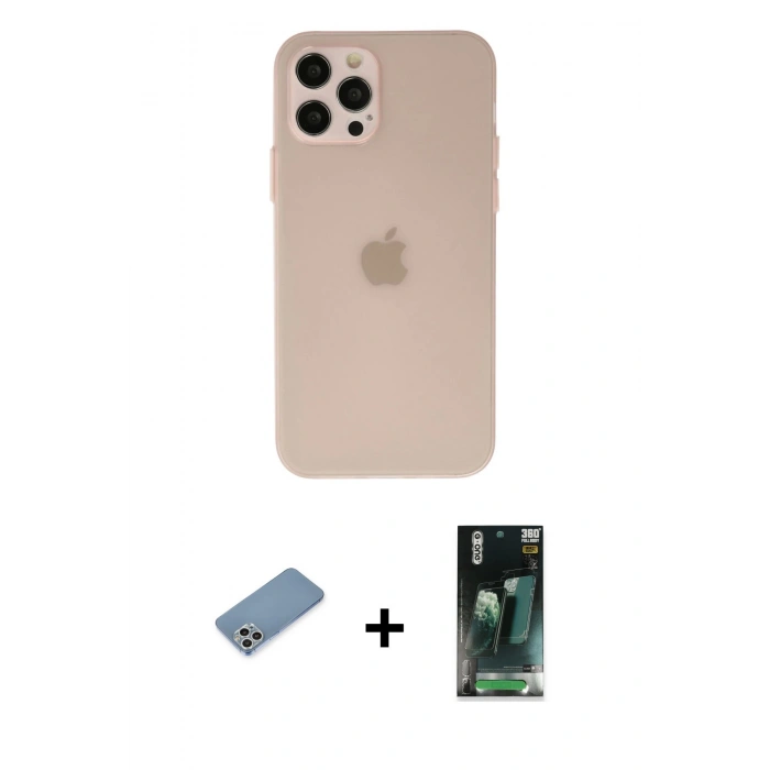 MARSİLYAN™- iPhone 12 Pro Max Kılıf Atlas Minimal Prime - Şeffaf 360 Full Body Arka Koruyucu + Shine Kamera Lens Koruma Cam - GS