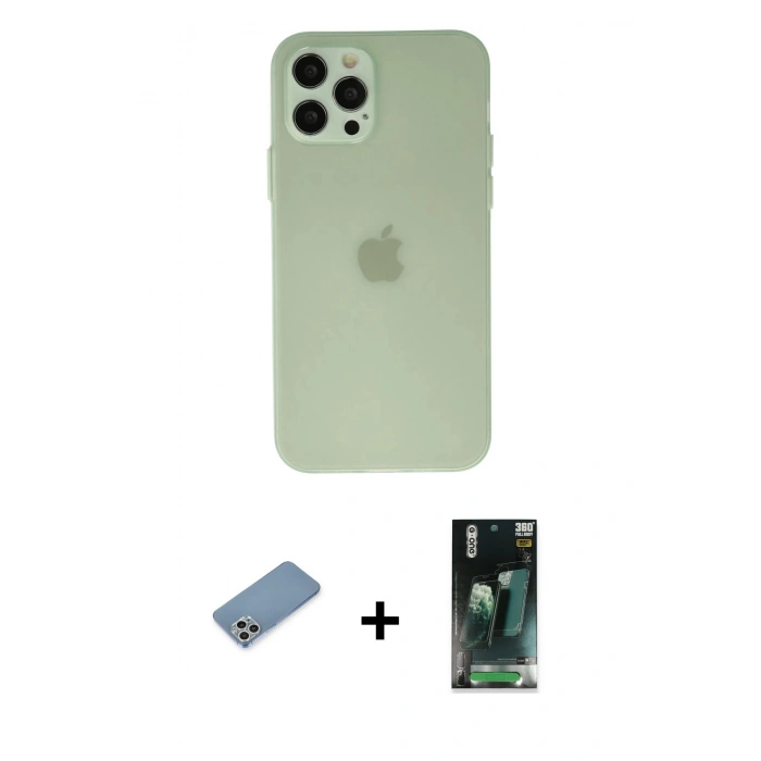 MARSİLYAN™- iPhone 12 Pro Max Kılıf Atlas Minimal Prime - Şeffaf 360 Full Body Arka Koruyucu + Shine Kamera Lens Koruma Cam - GS