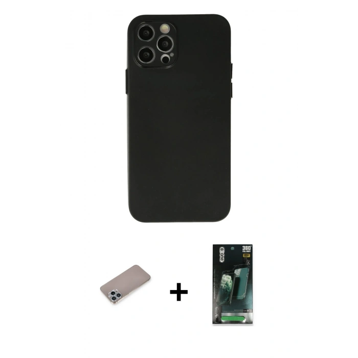 MARSİLYAN™- iPhone 12 Pro Max Kılıf Atlas Minimal Prime - Şeffaf 360 Full Body Arka Koruyucu + Shine Kamera Lens Koruma Cam - SABE