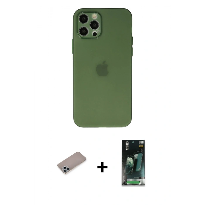MARSİLYAN™- iPhone 12 Pro Max Kılıf Atlas Minimal Prime - Şeffaf 360 Full Body Arka Koruyucu + Shine Kamera Lens Koruma Cam - SABE