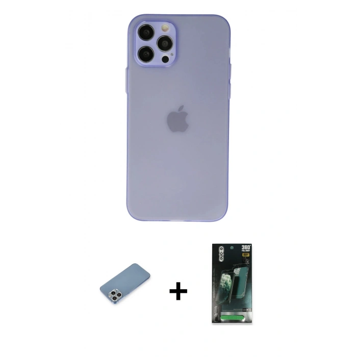 MARSİLYAN™- iPhone 12 Pro Max Kılıf Atlas Minimal Prime - Şeffaf 360 Full Body Arka Koruyucu + Shine Kamera Lens Koruma Cam - GS
