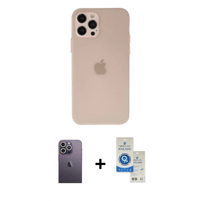 MARSİLYAN™- iPhone 12 Pro Max Kılıf Atlas Minimal Prime - Şeffaf Royal Nano Ekran Koruyucu + Neon Fosforlu Kamera Lens - BZ