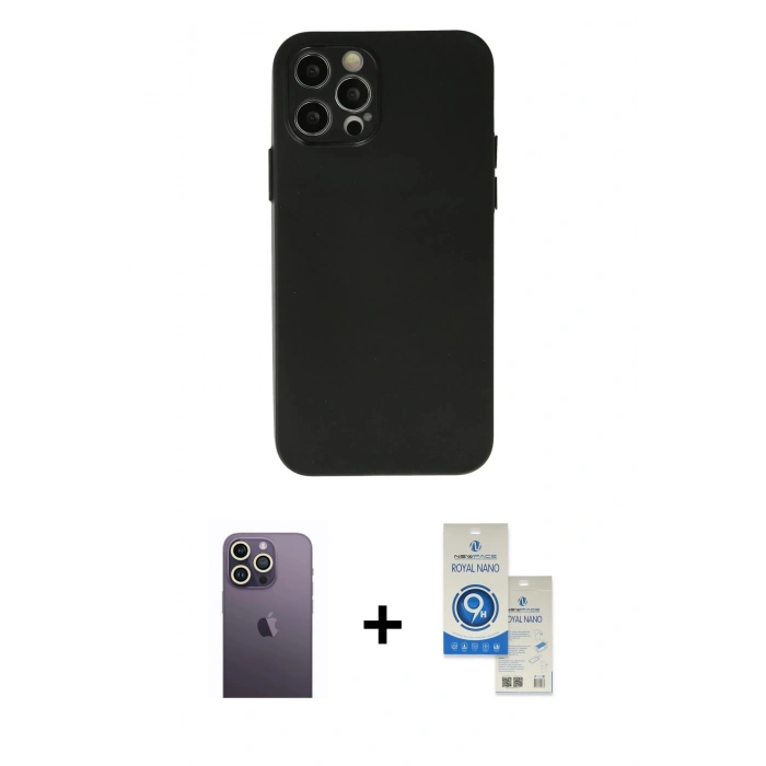 MARSİLYAN™- iPhone 12 Pro Max Kılıf Atlas Minimal Prime - Şeffaf Royal Nano Ekran Koruyucu + Neon Fosforlu Kamera Lens - BZ
