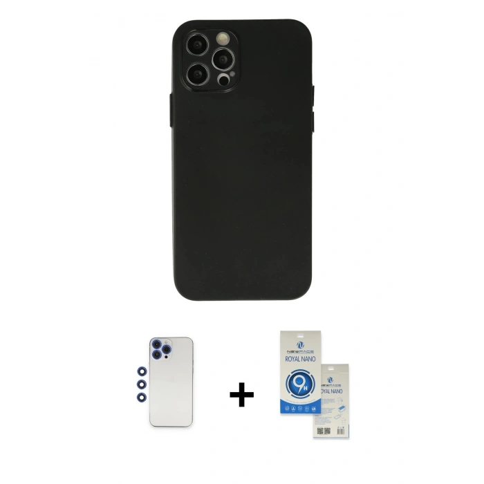 MARSİLYAN™- iPhone 12 Pro Max Kılıf Atlas Minimal Prime - Şeffaf Royal Nano Ekran Koruyucu + Shine Kamera Lens - LT