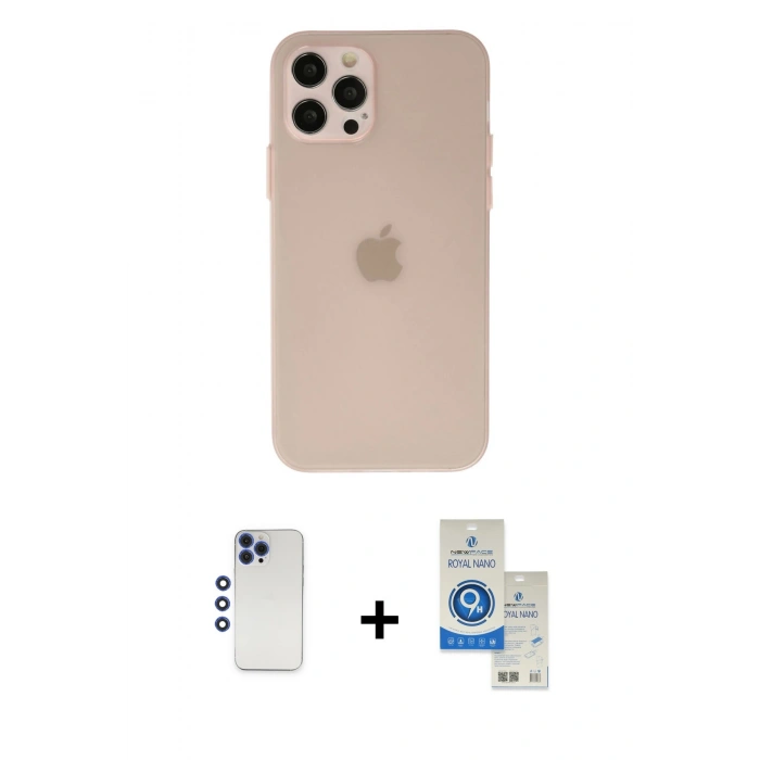 MARSİLYAN™- iPhone 12 Pro Max Kılıf Atlas Minimal Prime - Şeffaf Royal Nano Ekran Koruyucu + Shine Kamera Lens - LT